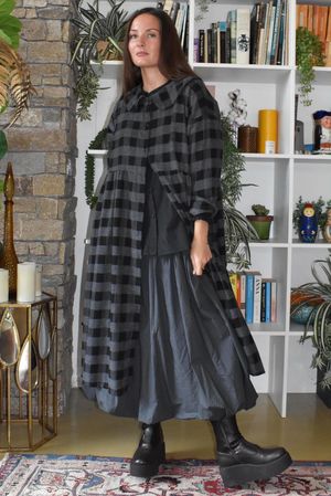 Nora Brushed Cotton Gingham Frock Coat Black
